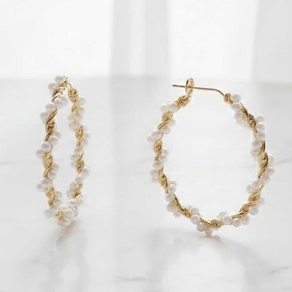Ladies Fashion Pearl Wrapped Hoop Earrings - Picture 6 of 7